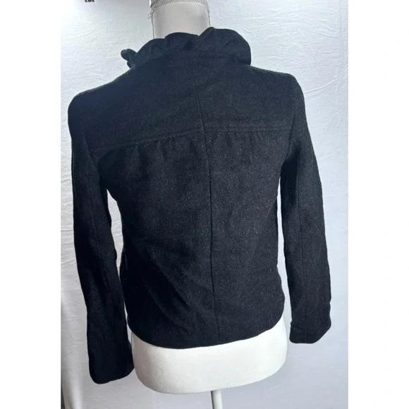 J CREW Jacket 100% Wool Ruffles‎ Preppy Black Academia Womens Sz 0 XS/Small - Picture 7 of 11